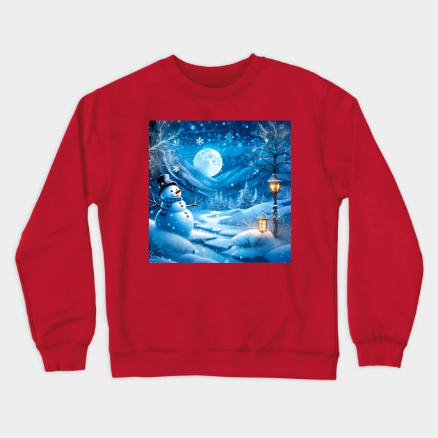 Winter Fairy Tale: Snowman Wizard in the Forest with Snowflakes Crewneck Sweatshirt by Diador